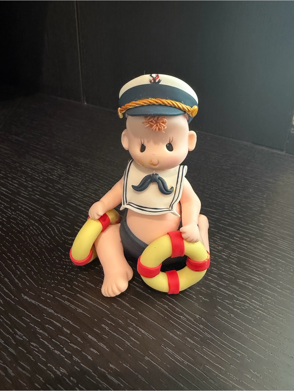 Sailor Baby Figurine Toy in Navy & White with Yellow life ring..cake topper
